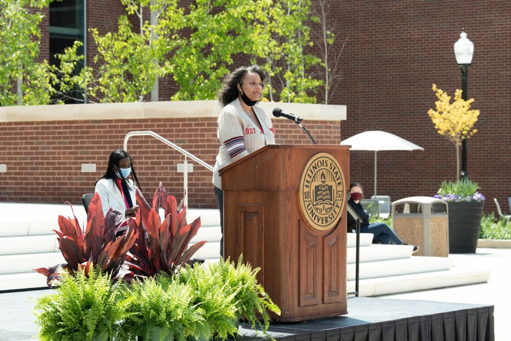 Board Chair Julie Annette Jones speaks at the re-inauguration of the Bone Student Center.