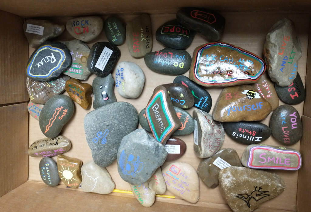 Painted rocks were hidden on campus to celebrate National Collegiate Recovery Day.
