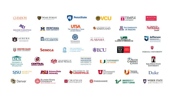 Campus logos for several universities recognized by Adobe