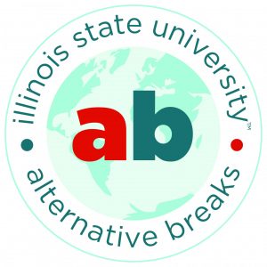 Illinois State University Alternative Breaks logo with ab in the middle over an image of the globe