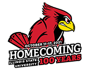 Homecoming 2021 logo with Reggie Redbird and the words October 11-17, 2021 Homecoming 100 Years Illinois State University