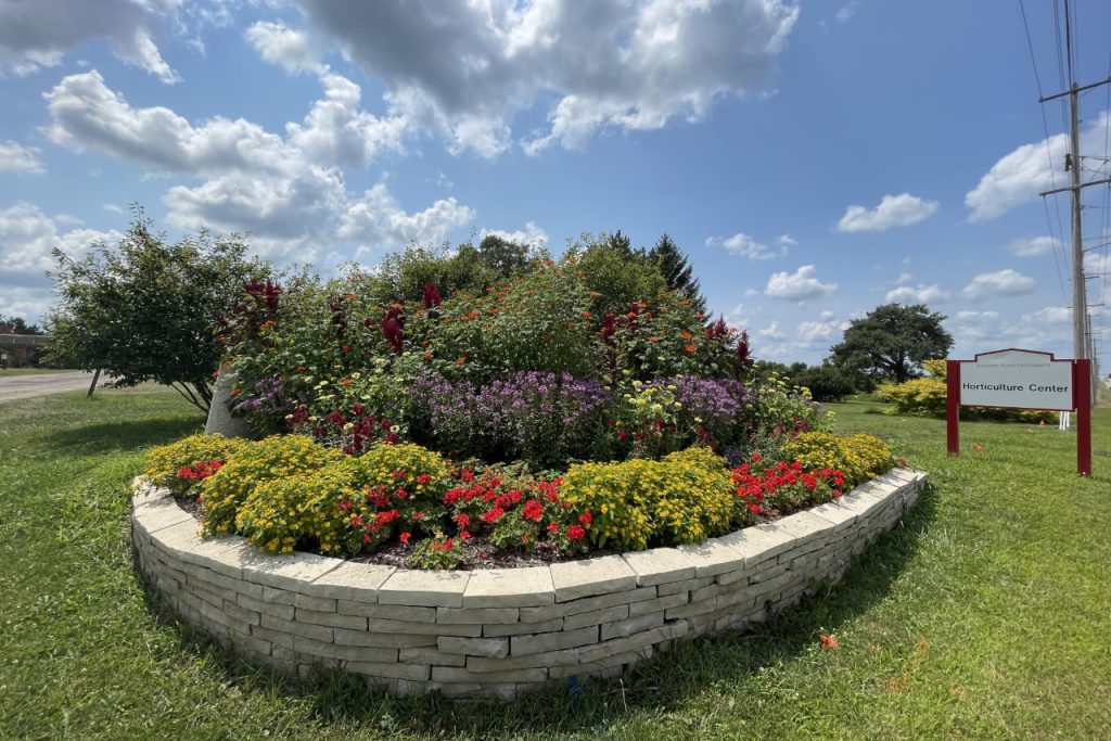Illinois State student Katherine Robinson designed the rainbow garden at the Horticulture Center.