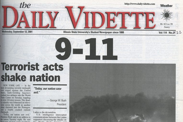 Cover of the 9/12/2001 issue of The Vidette.
