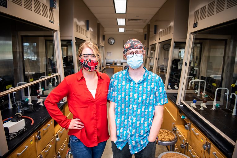 Portrait of Aly Hearn and David Kukla in the science lab.