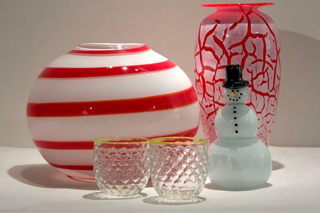 Vases, ornaments, glasses - examples of artwork sold at the Holiday Glass Sale