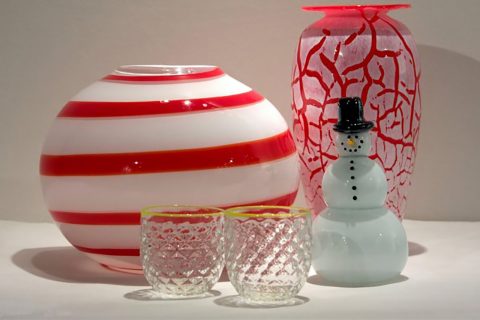 Vases, ornaments, glasses - examples of artwork sold at the Holiday Glass Sale