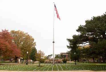 flags lined the Quad