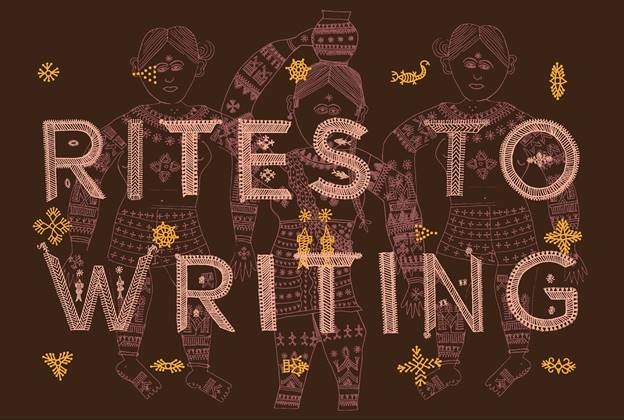 Artwork by Ishan Kholsla Featuring the words "Rites of Writing"