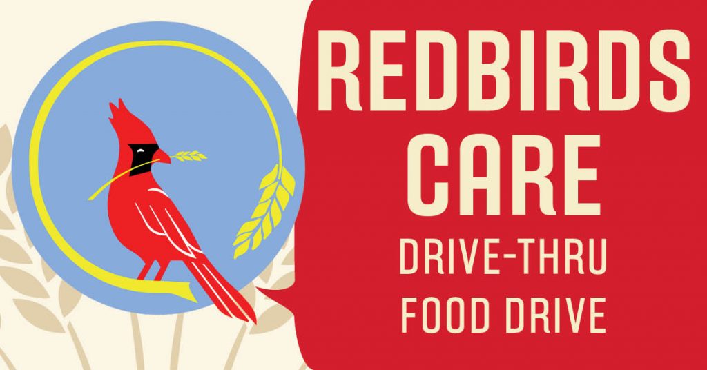 Logo for Food Pantry with words Redbird Care Drive Thru Food Drive