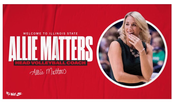 Allie Matters with the words Welcome to Allie Matters, Illinois State Unibersity Volleyball Coach
