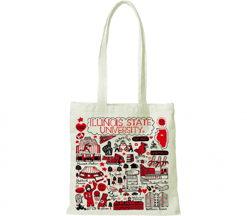 Canvas tote bag with illustrated ISU monuments and traditions