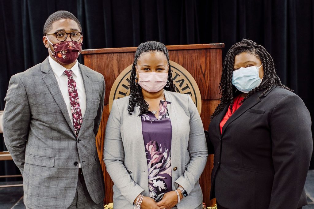 From left, Kwame Patterson, Dr. Khalilah Shabazz, and Dr. Christa Platt