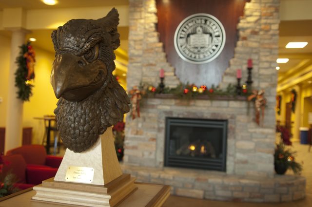 Redbird bust in Alumni Center