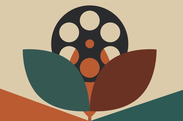 Green Screens logo with film reel depicted as a flower with petals