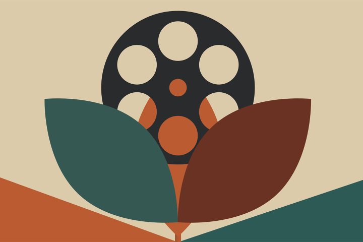 Green Screens logo with film reel depicted as a flower with petals