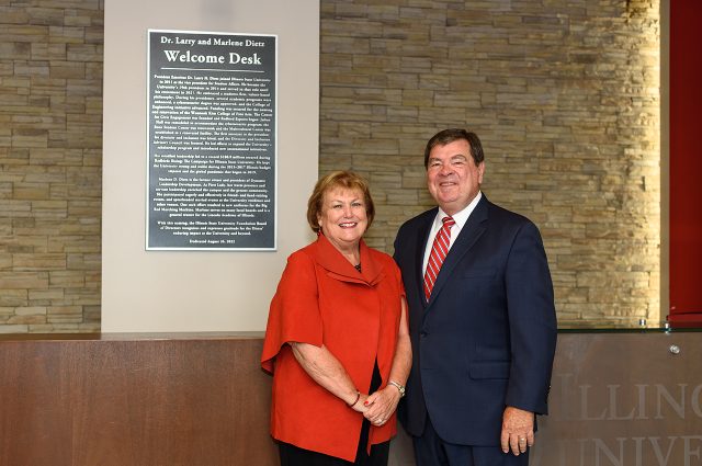 Dr. Larry and Marlene Dietz were honored with the naming of the welcome desk in the Bone Student Center.