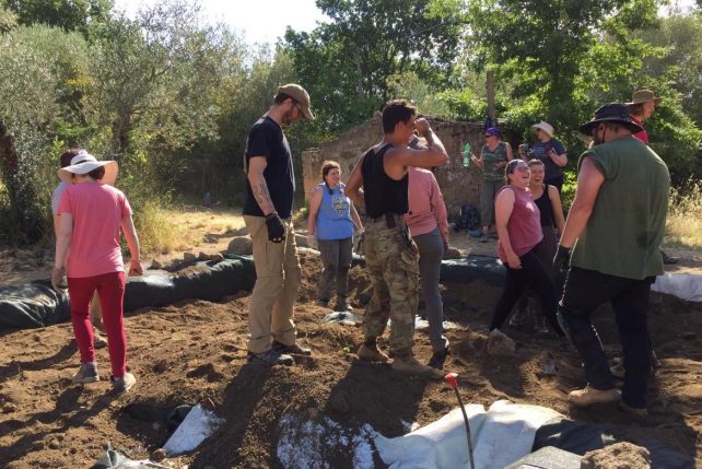 Students at archaeological dig