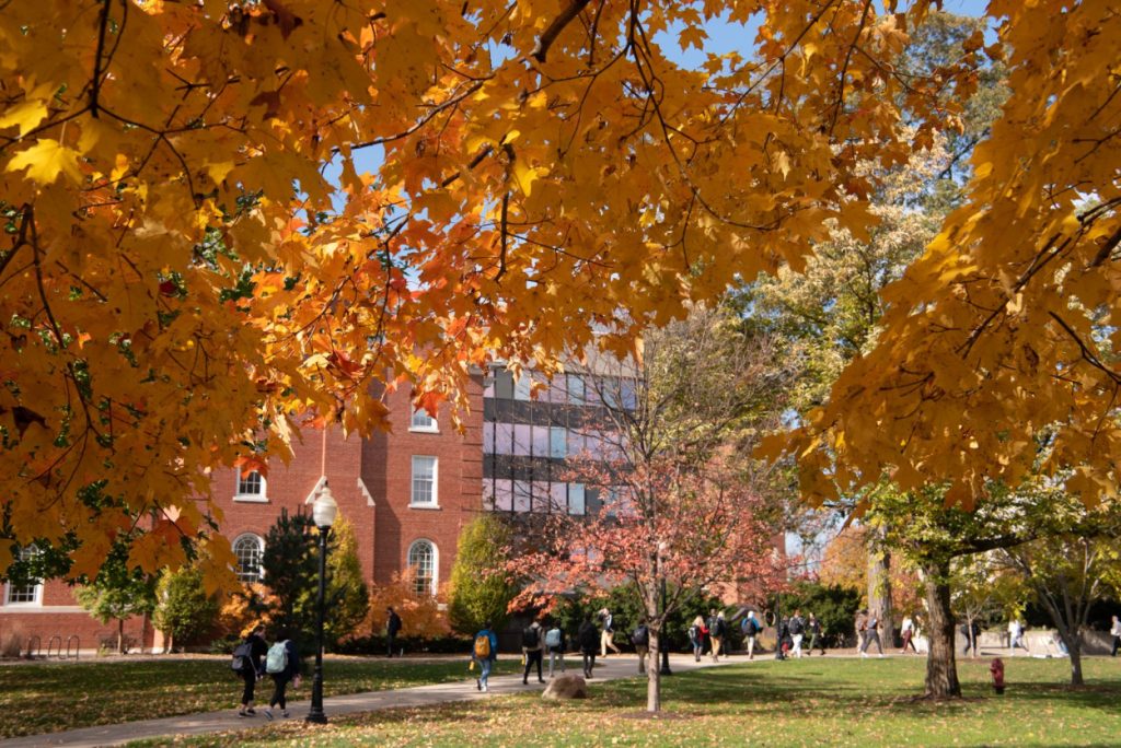 Fall shot of the Quad with DeGarmo Hall in the background