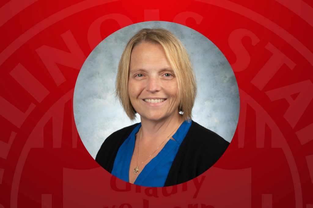 Dr. Teresa K. Novy headshot surrounded by a red background