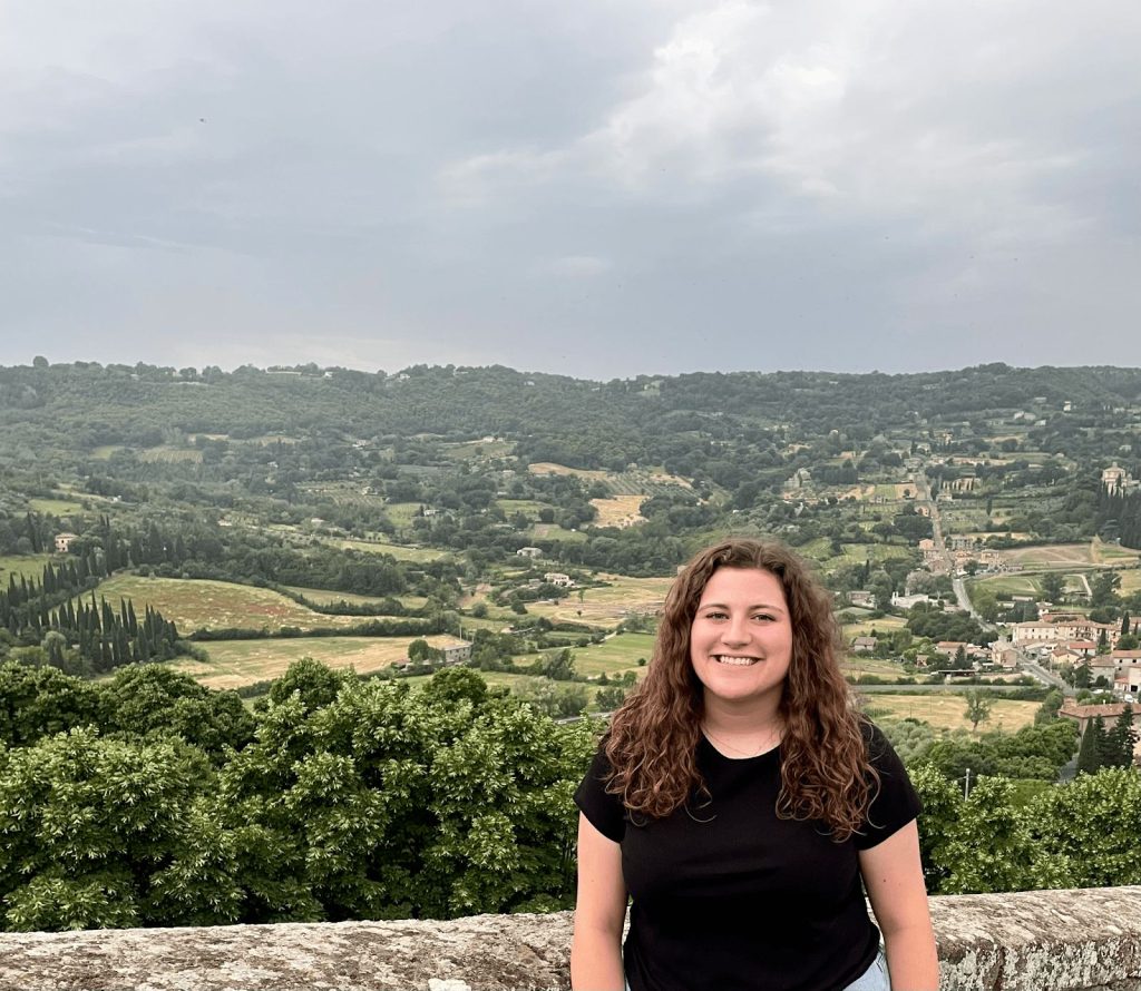 Brooke Lindell with the city of Orvieto in the background.