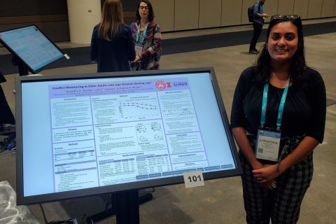 Dr. Shraddha Shende presenting an electronic poster at the ASHA Convention.