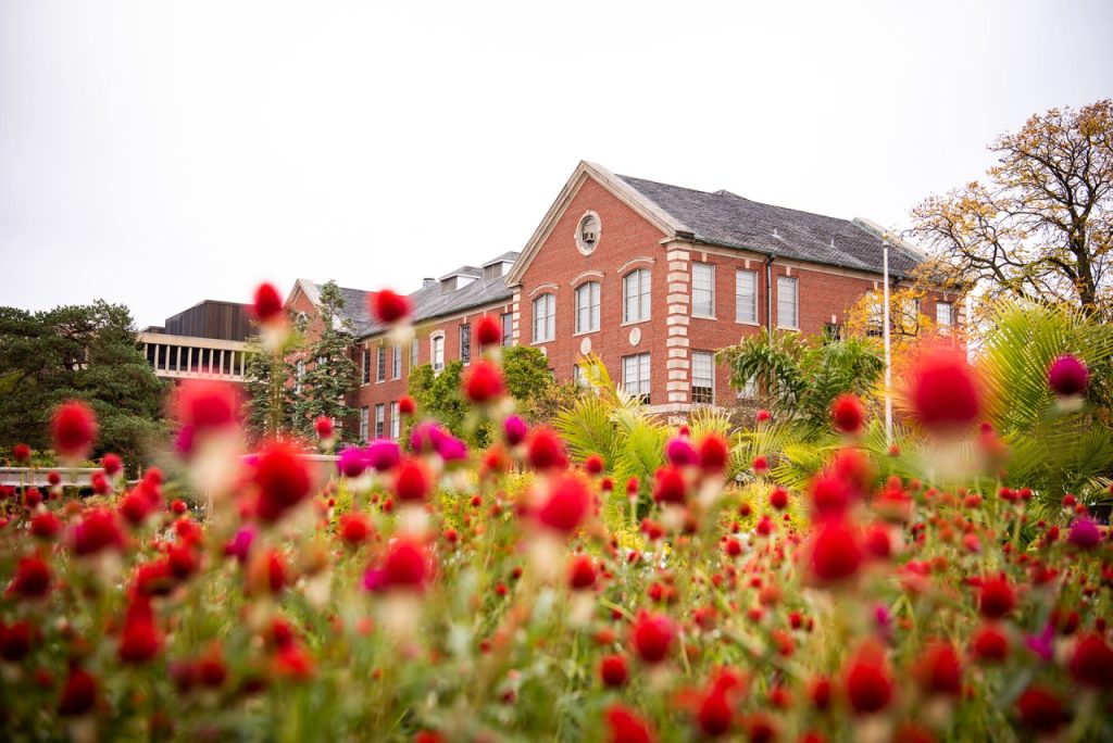 Moulton hall and flowers
