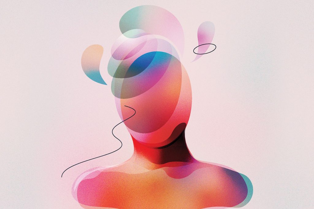 colorful, artistic depiction of a person's head