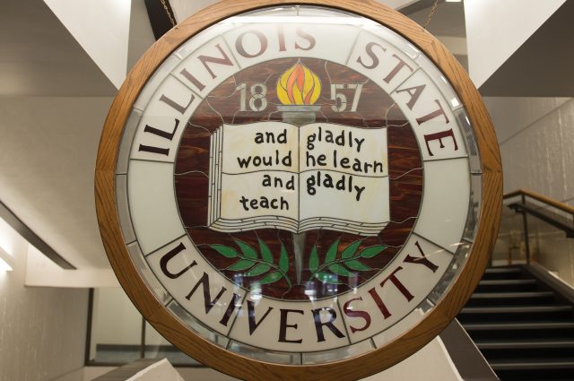 glass sculpture of ISU seal