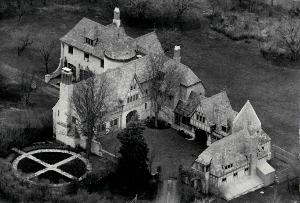 an aerial view of Sunset Hill, built by the Ewing family