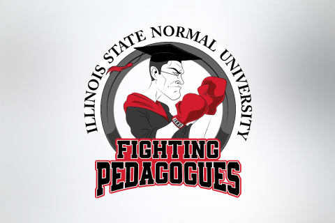 Fighting Pedagogues logo, with a professor in regalia and boxing gloves