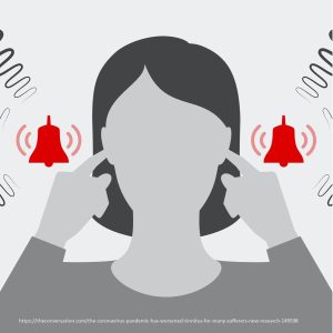Graphic of woman plugging ears with fingers. 