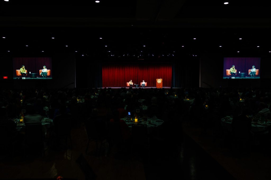 wide shot of Brown Ballroom stage during Indian Cultural Dinner