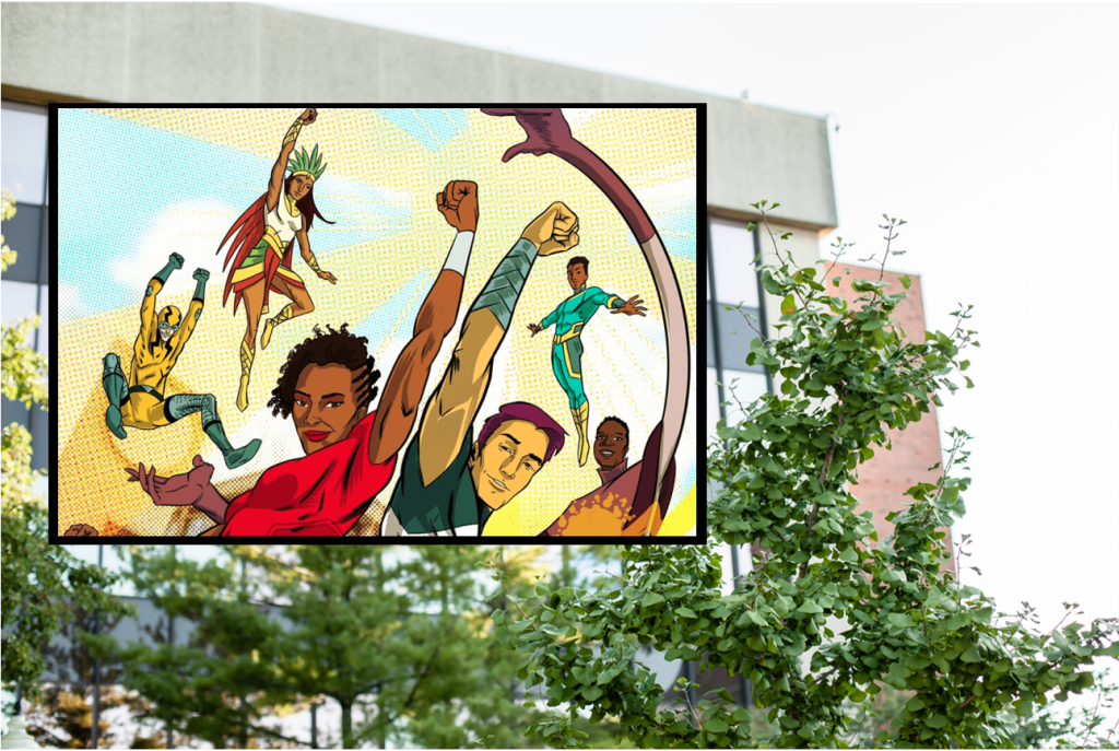 ReggieCon poster superimposed over campus building