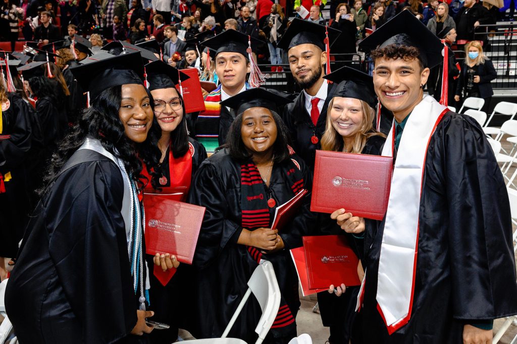 group of students in commencement regalia