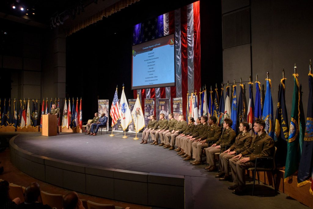 Illinois State’s ROTC cadets participate in a commissioning ceremony.