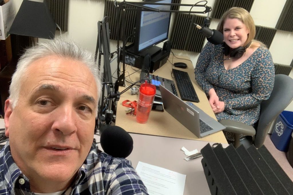 Podcast hosts, Dr. Lance Lippert and Julie Navickas record the inaugural episode of COM-versations.