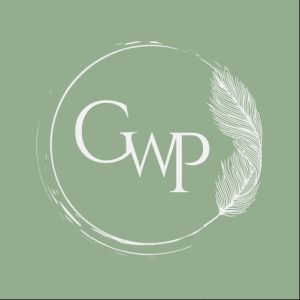 Gab With Purpose logo image with green background, and the acronym "GWP" in white, encircled by a thin white line and a feather.
