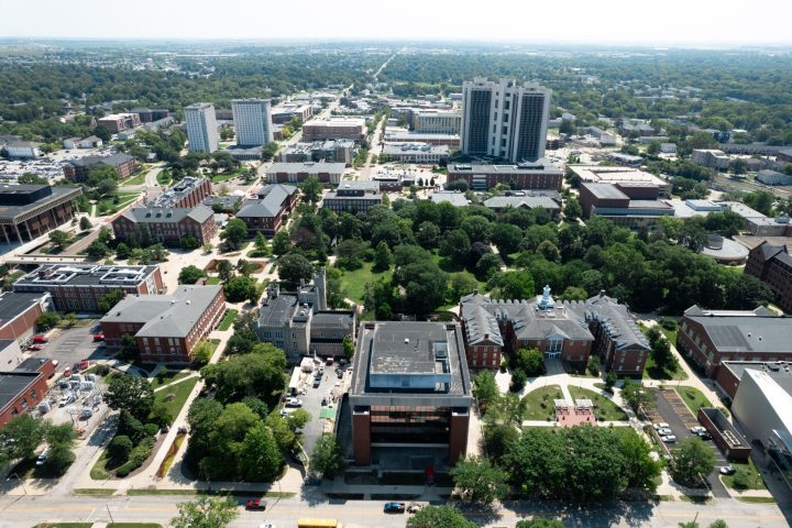 overhead view of campus skyline