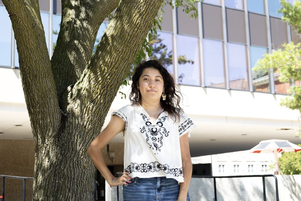 Natalia Casas poses in front of DeGarmo Hall