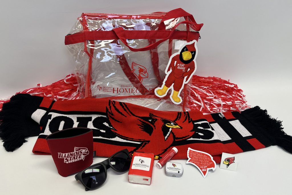 Redbird scarf, sunglasses, clear bag, and tissues