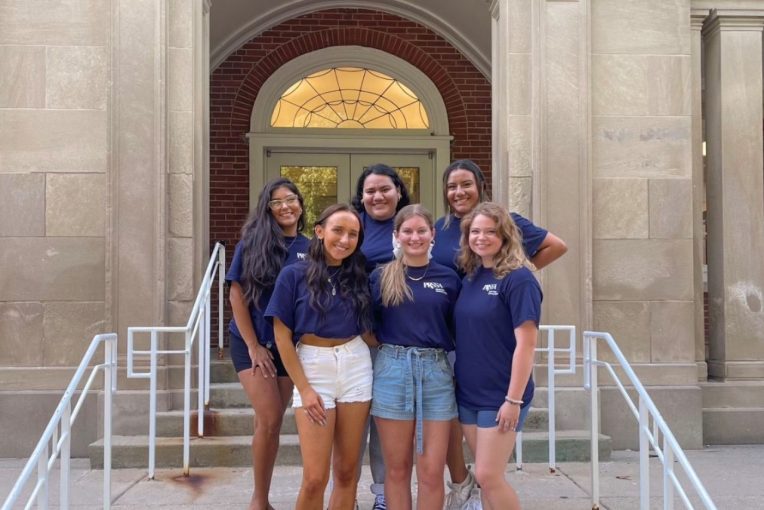 The 2023-24 PRSSA executive board in front of Fell Hall.