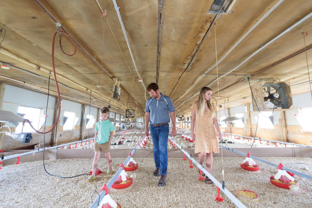 Jason Yordy and his children at his turkey farm