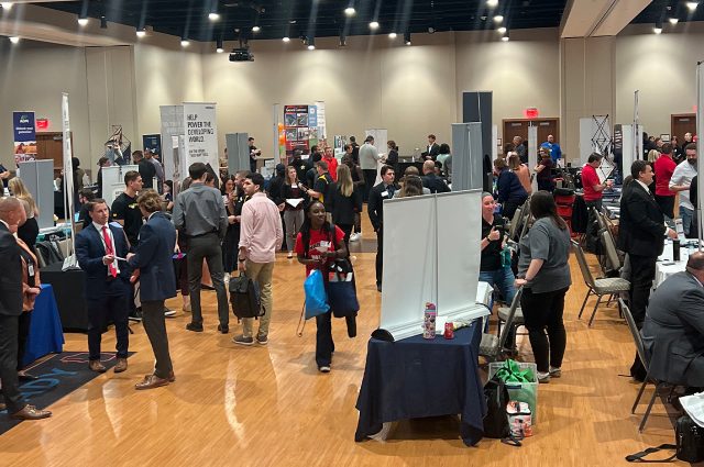 photo of a crowded career fair