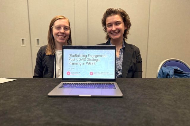 Dr. Jacklyn Weier and Xan Daggett pose with their presentation "(Re)Building Engagement: Post-COVID Strategic Planning in WGSS" at NWSA.