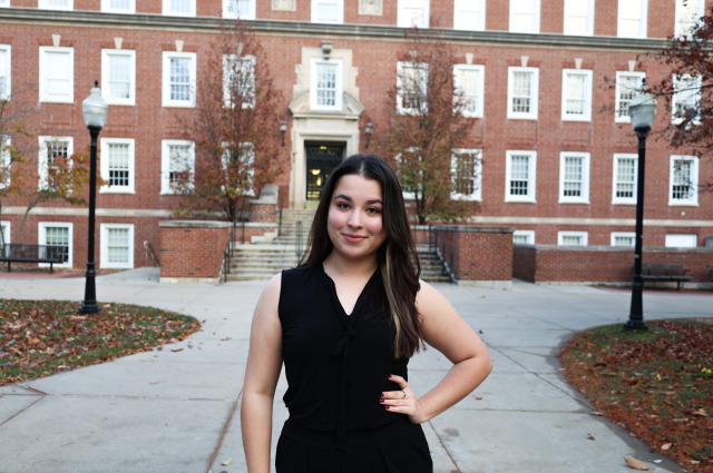 Gabriela Lozano in front of Hovey Hall