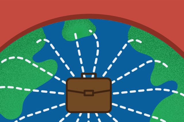 graphic of a globe with a suitcase