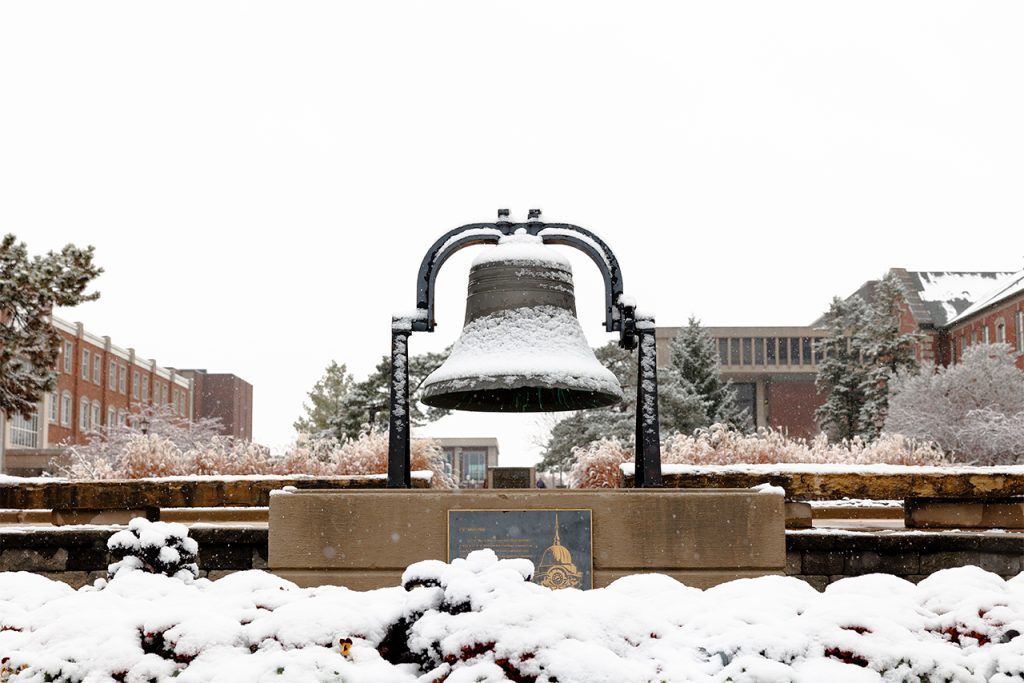 bell in the quad during winter
