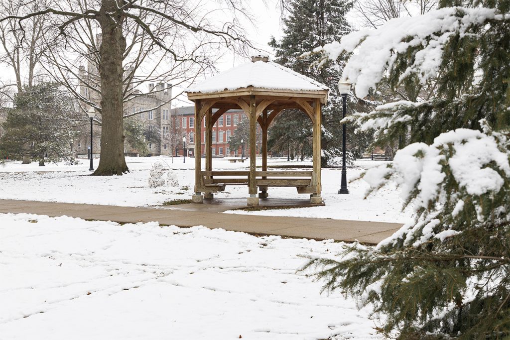 photo of gazebo in the quad during winter