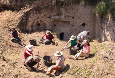 Illinois State students prepare to excavate a fountain dating to the first century A.D. during the Valle Gianni Field School in the summer of 2022. (Photo by Dr. Lea Cline)
