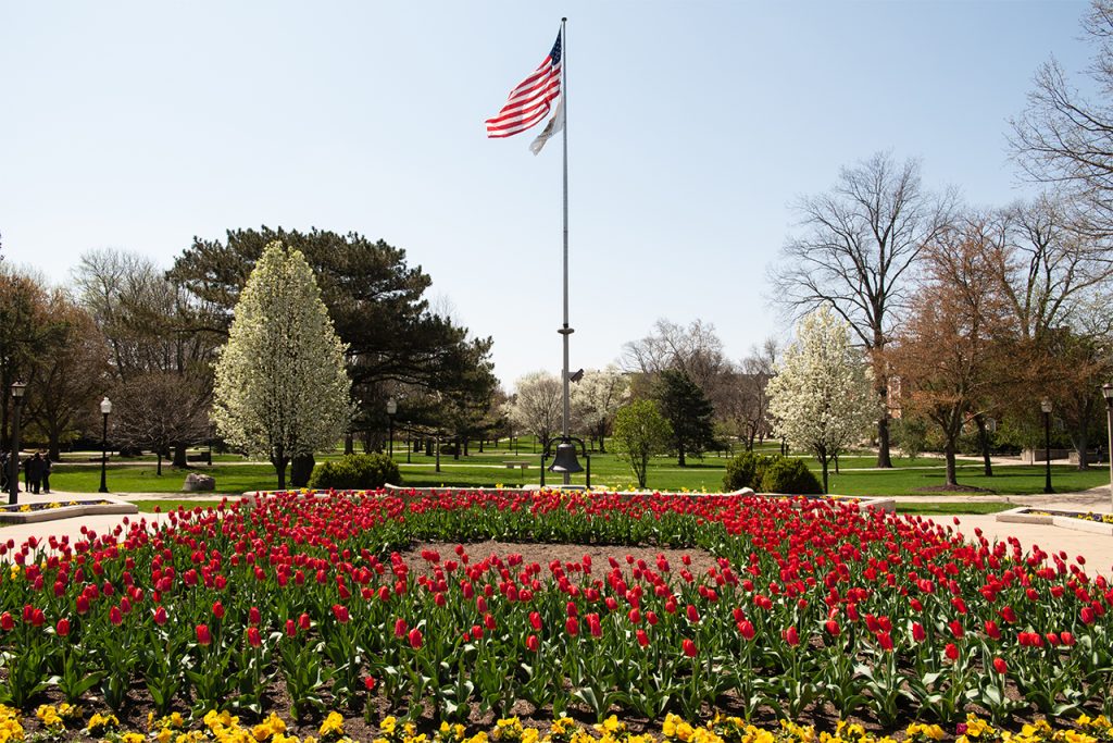 Illinois State university Quad flowers in spring